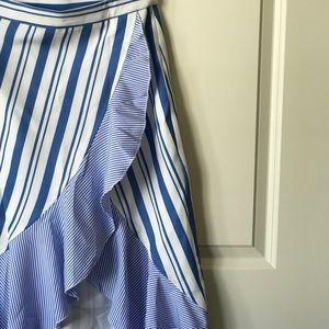 Ruffled blue and white stripped wrap skirt